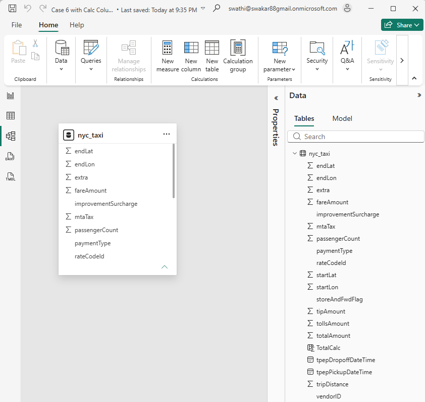 TotalCalc added as a calculated column — materialised, stored in every row