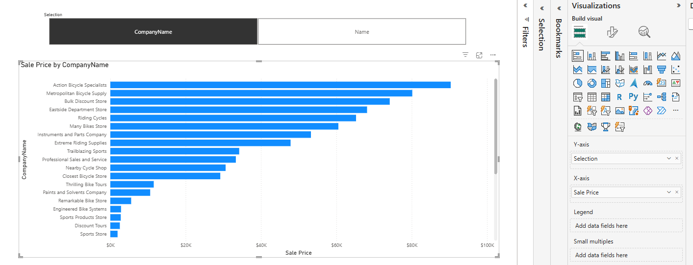 The field parameter approach — one parameter table, one slicer, chart swaps live