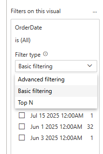 Filter type dropdown on the text-typed column — no Relative date option